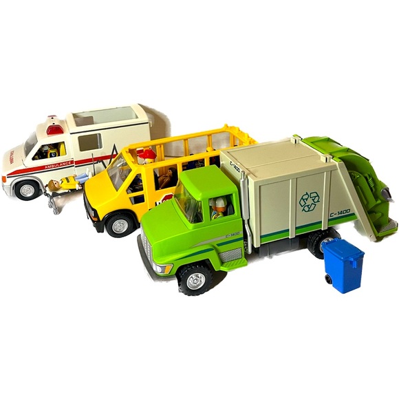 playmobil Other - Playmobil vehicle bundle “city life” school bus, ambulance, recycling truck